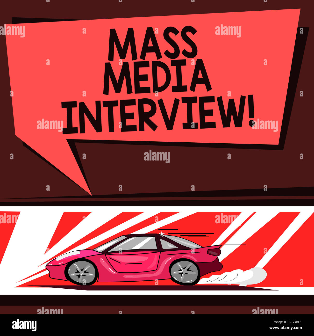 L Ecriture De Texte Word Interview Medias De Masse Concept D Affaires Pour La Question Et Reponses A Des Fins De Diffusion Avec L Icone De Voiture A Mouvement Rapide Et D Echappement Photo Stock