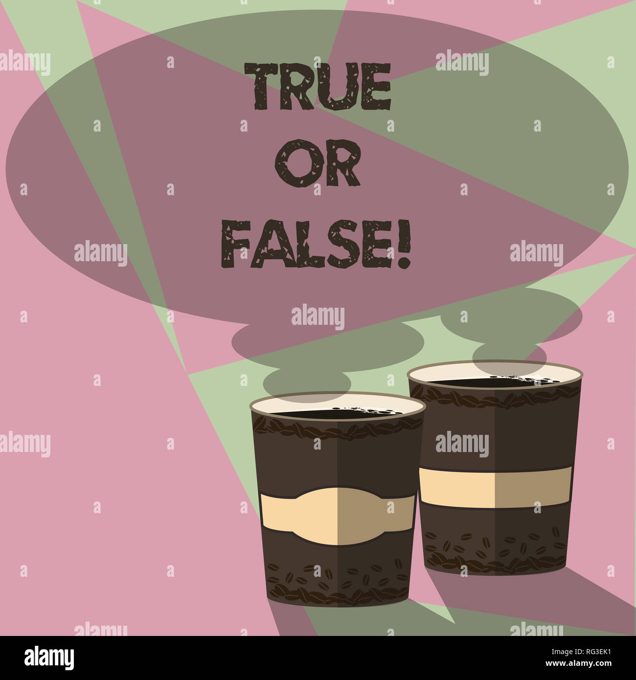 Écrit remarque montrant Vrai ou Falsequestion. Photo d'affaires mettant en vedette série d'instructions à être marqué comme vrai ou faux à deux rendez-vous avec une tasse de boisson Banque D'Images