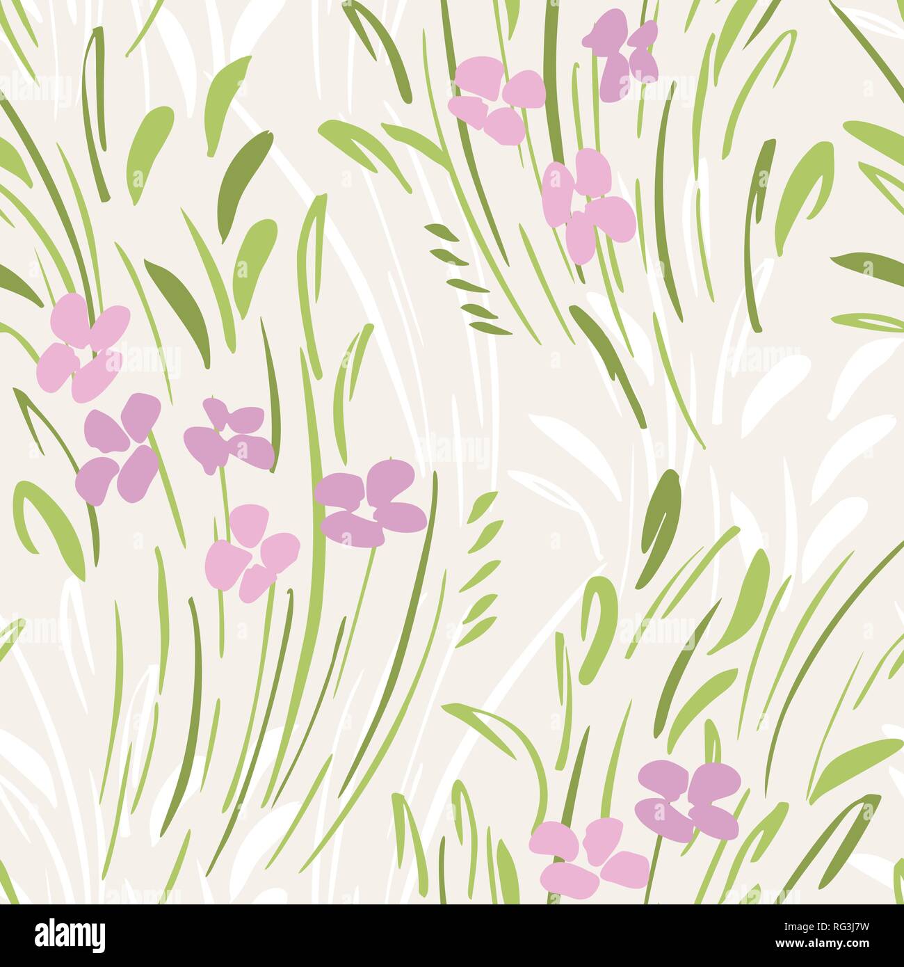 Gestuelle abstraite féminin floral ditsy vector pattern. Petite échelle simpliste à la main fleurs pastel sur fond beige. Peu de fleurs, feuilles Illustration de Vecteur