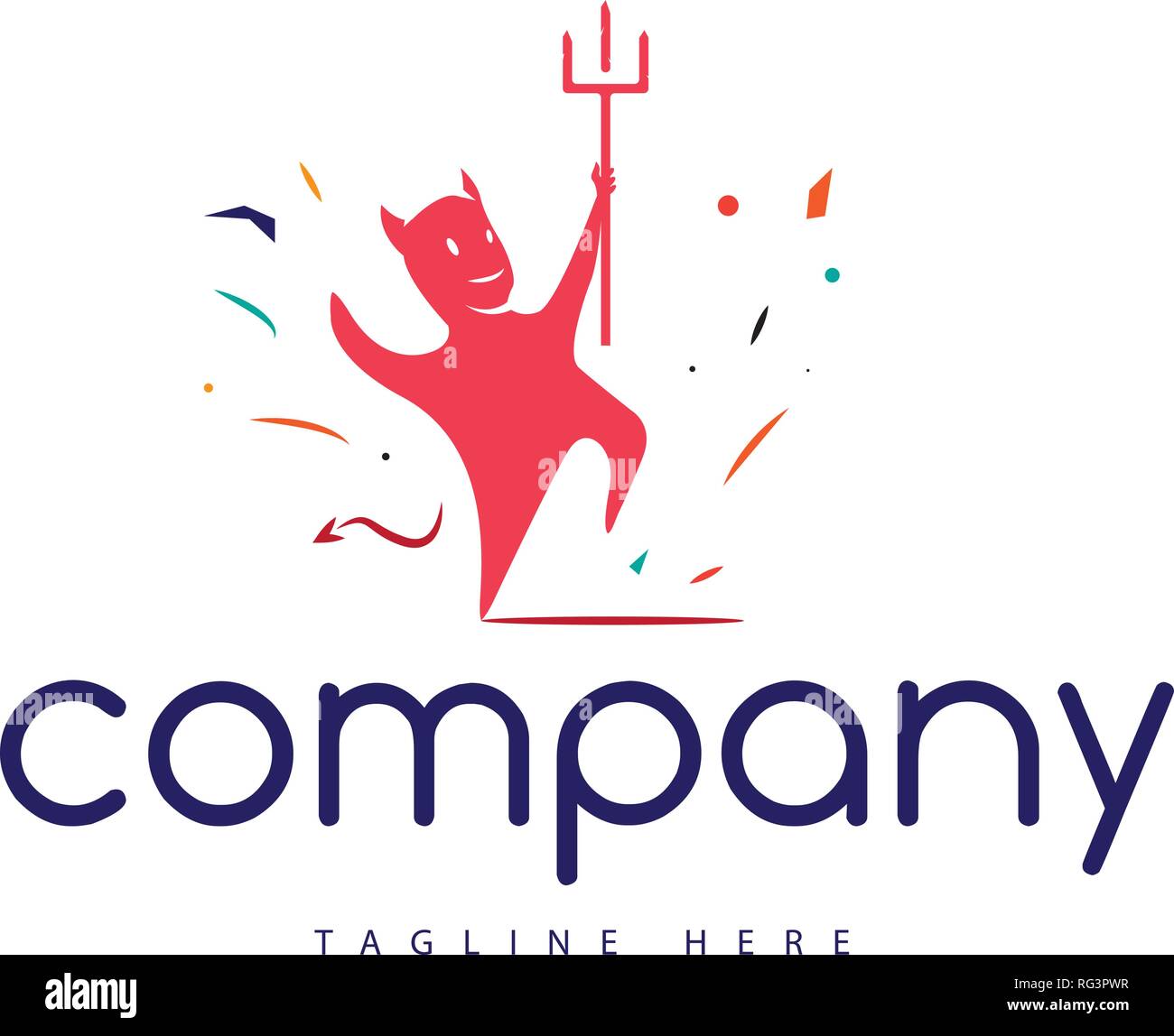 Logo Vector colorée qui dépeint une ambiance gaie et perky dancing devil. Illustration de Vecteur