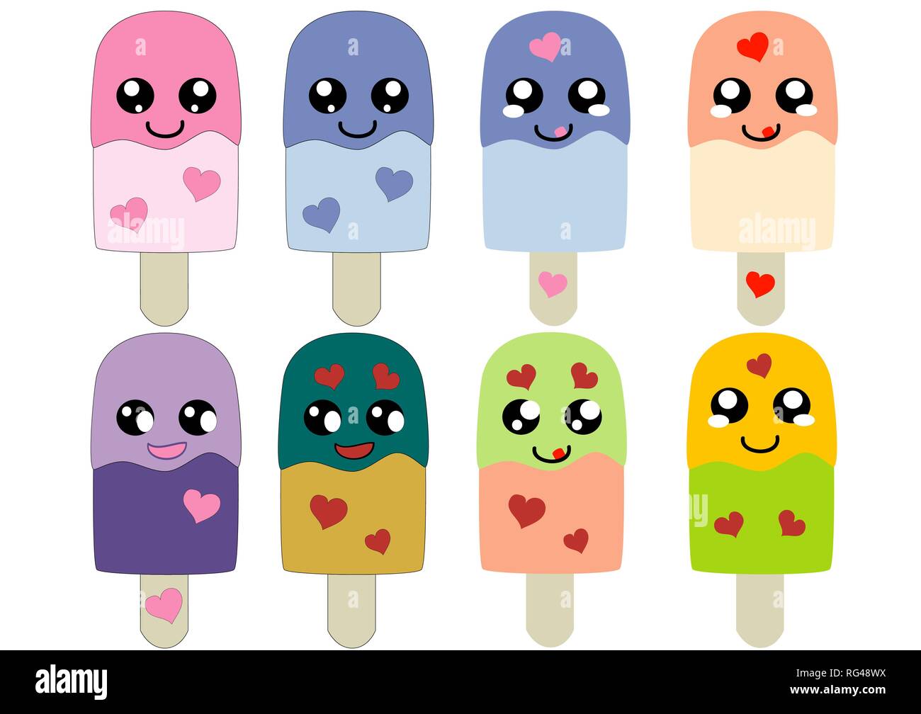 Collection caractère popsicle kawaii. Vector EPS 10 Illustration de Vecteur