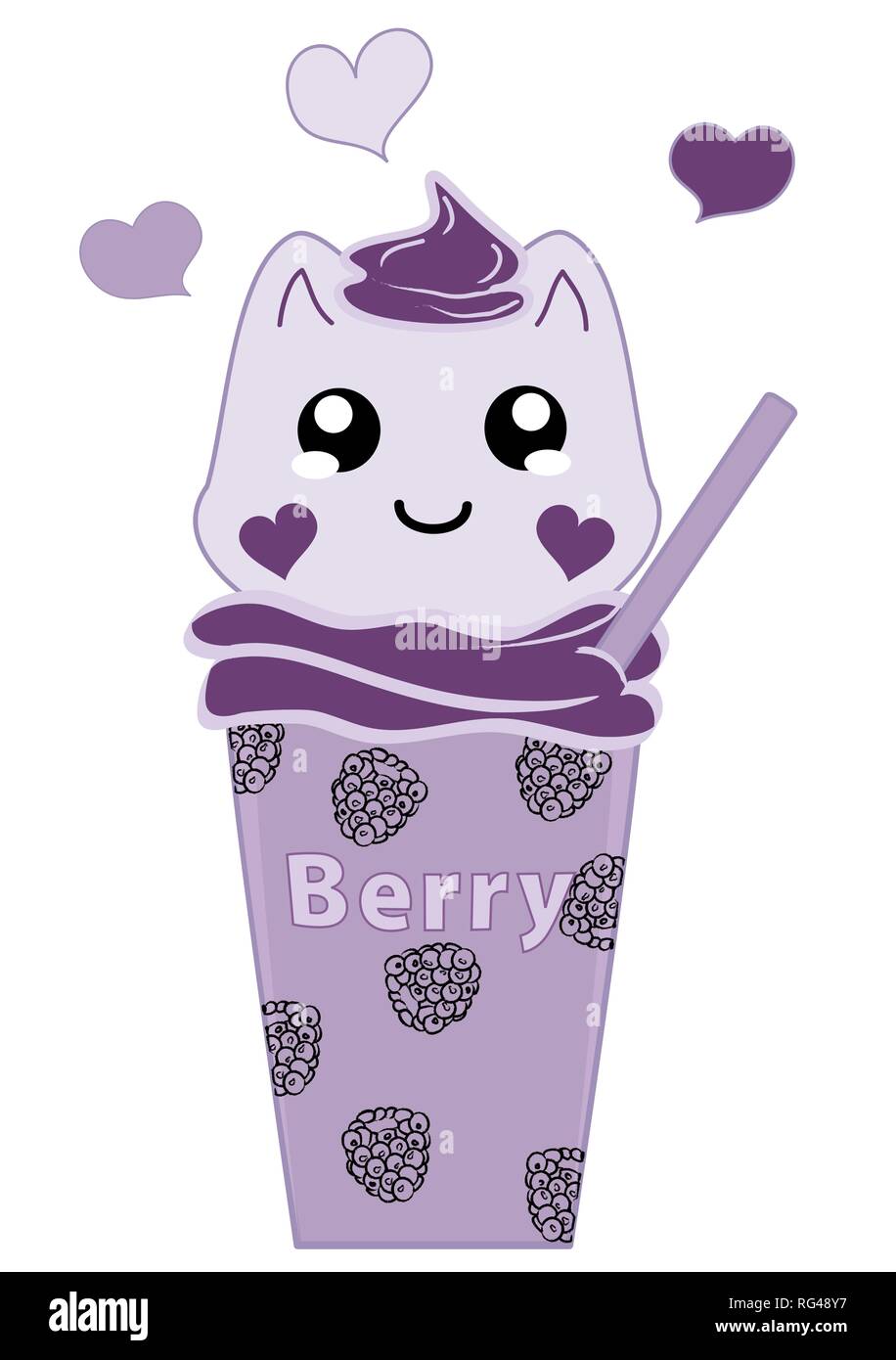 Kawaii milkshake myrtilles avec chaton. Fichier vectoriel EPS 10 Illustration de Vecteur