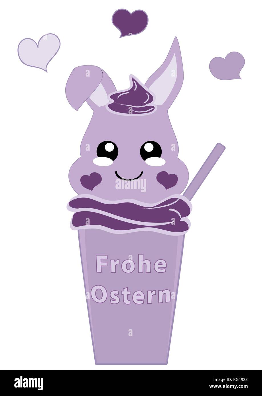 Kawaii lapin de pâques garçon dans milkshake. Fichier vectoriel EPS 10 avec texte Joyeuses Pâques en allemand Illustration de Vecteur