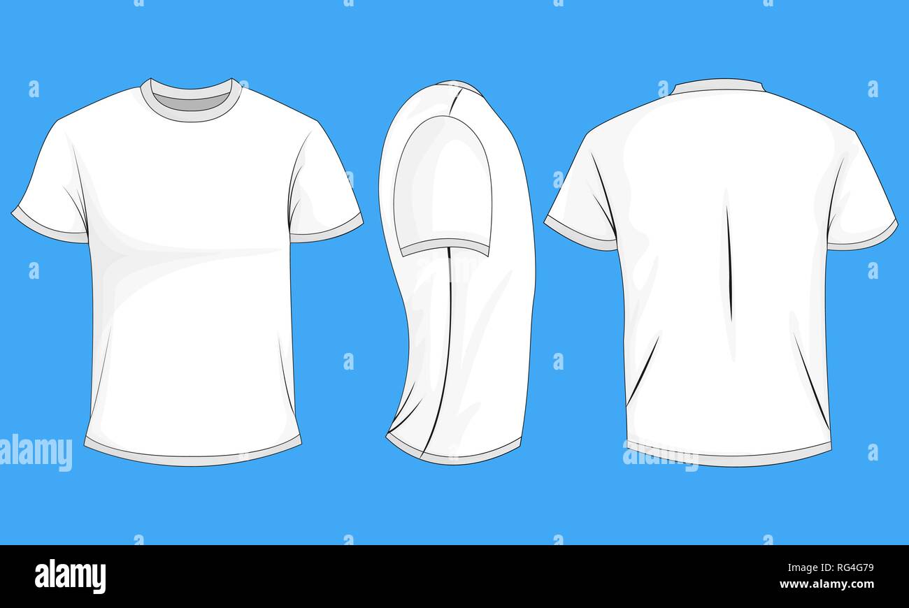 T-shirt gris à manches courtes. Avant, arrière, vue de côté. Isolé sur fond blanc. Illustration vectorielle, EPS10. Illustration de Vecteur
