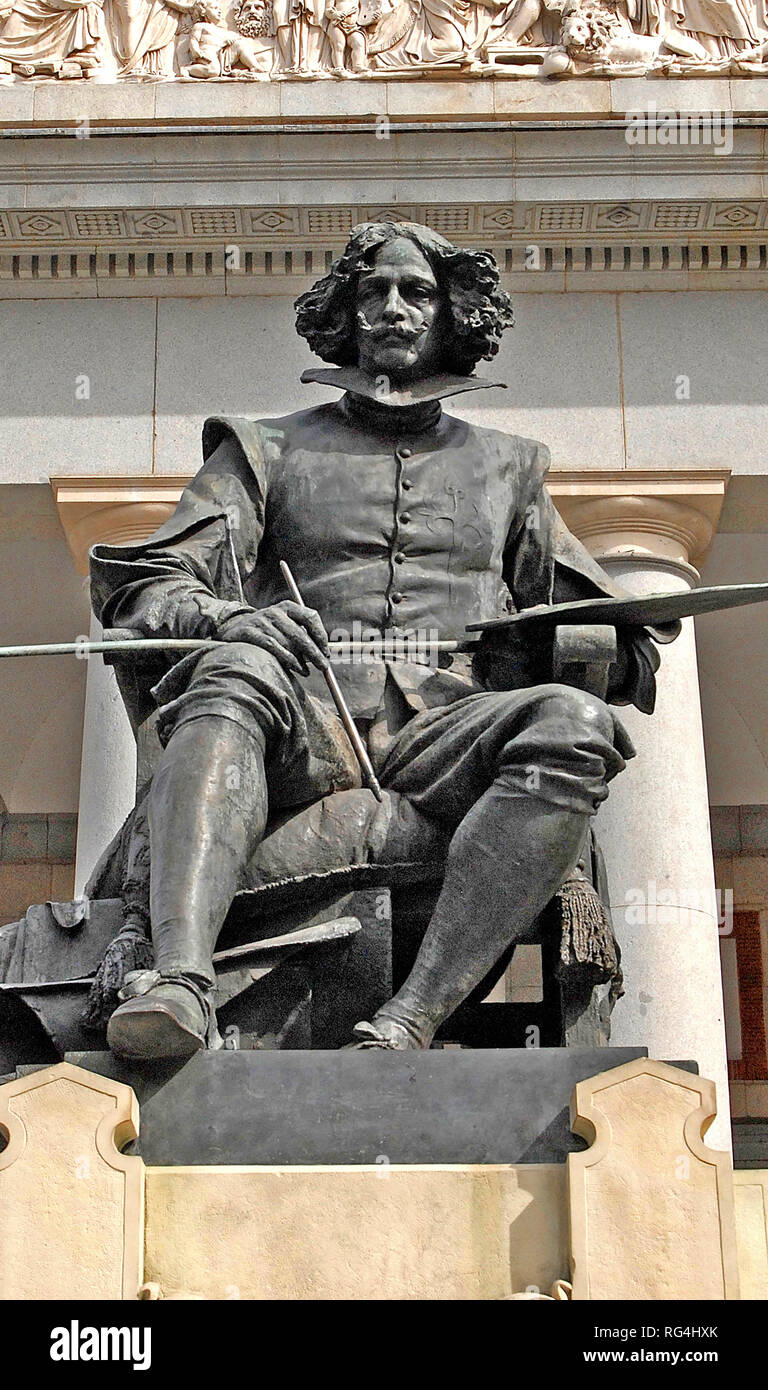 Diego Velazquez statue par Aniceto Marinas avant le musée du Prado, Madrid, Espagne Banque D'Images