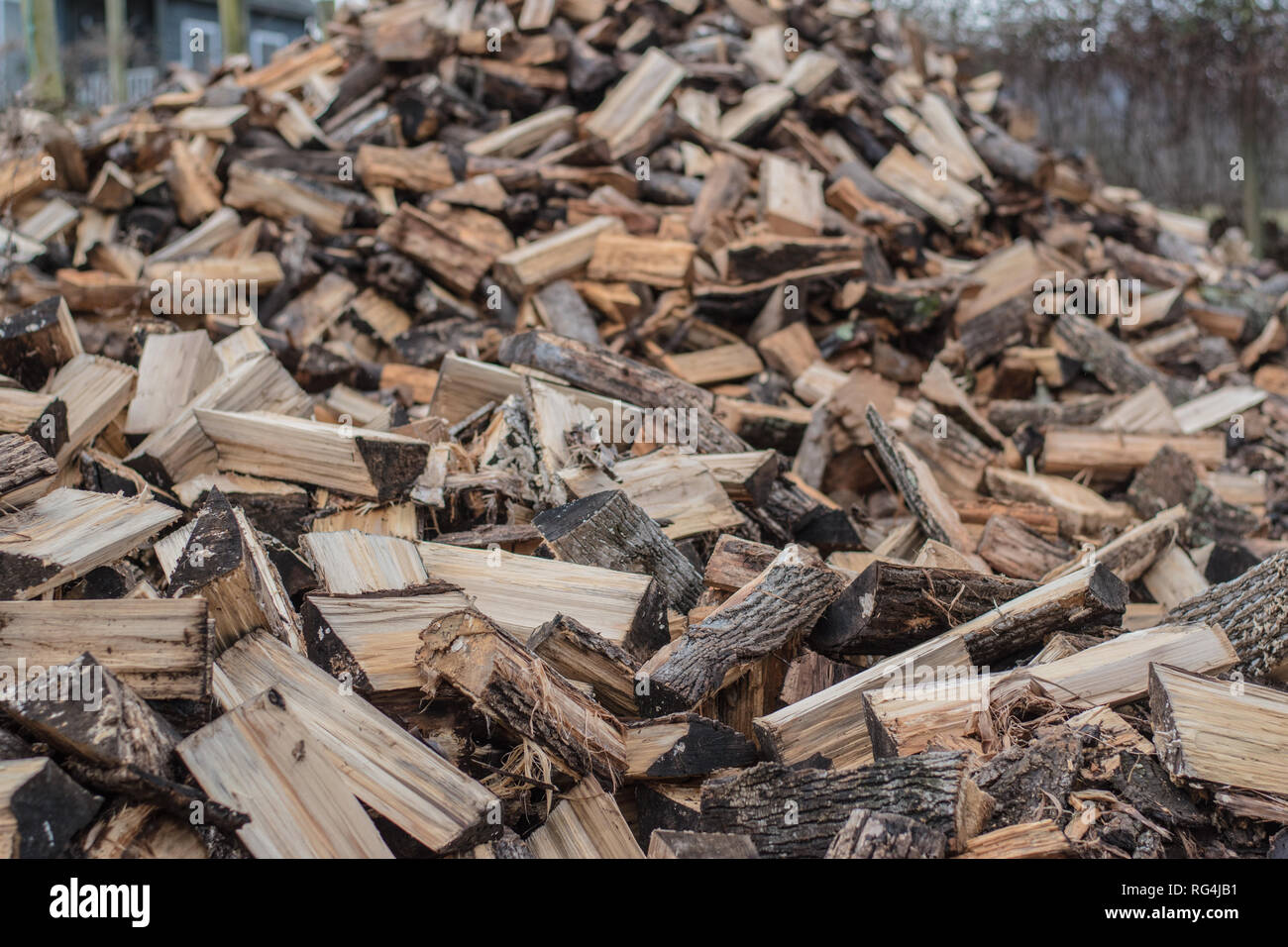 Gros tas de bois de feu à l'extérieur en hiver Banque D'Images