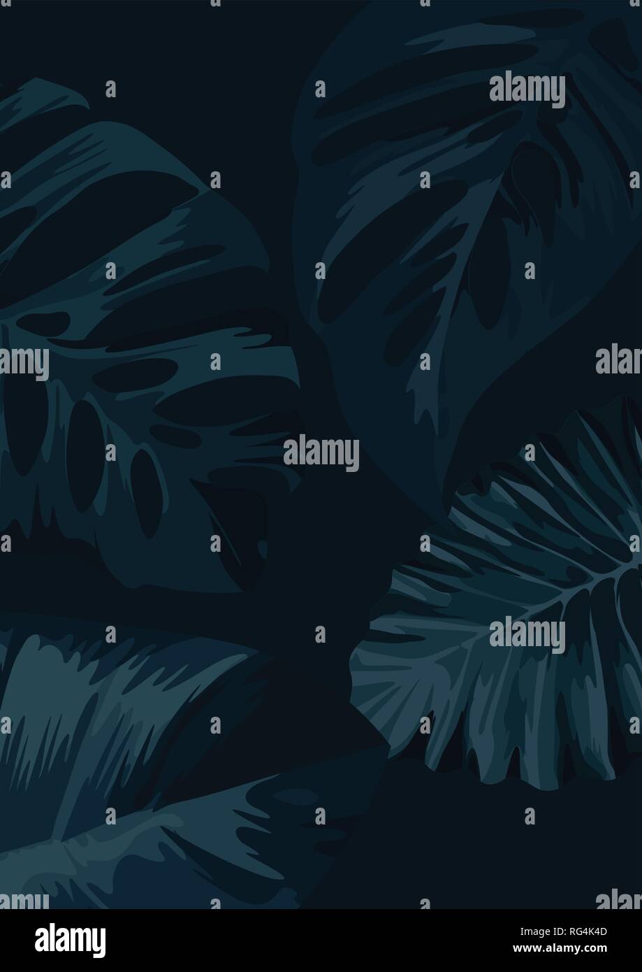 Un jardin botanique floral background sombre avec des feuilles de palmier. vector illustration Illustration de Vecteur