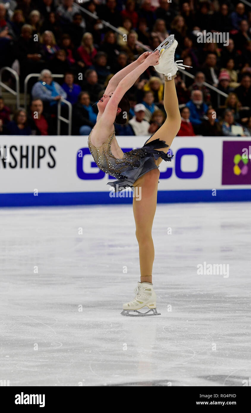 Detroit, Michigan, USA. 25 Jan, 2019. BELL MARIAH est concurrentiel dans le style libre dames au cours de l'US Figure Skating Championship à Little Caesars Arena. Crédit : Scott Hasse/ZUMA/Alamy Fil Live News Banque D'Images