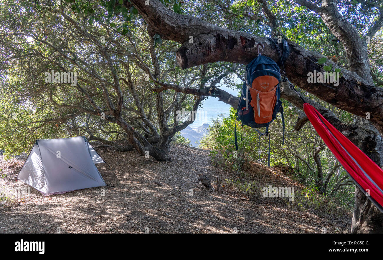 Camping le long de la route 1 dans le Nord de la Californie - Los Padres National Forest Banque D'Images
