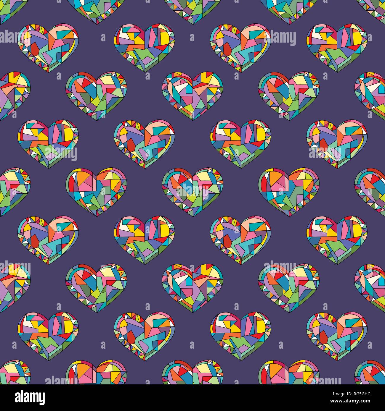 Coeurs hand drawn vector seamless pattern. Valentines Day holidays contexte en style moderne. L'amour de la texture pour la conception des surfaces géométriques, du textile, de l'arb Illustration de Vecteur