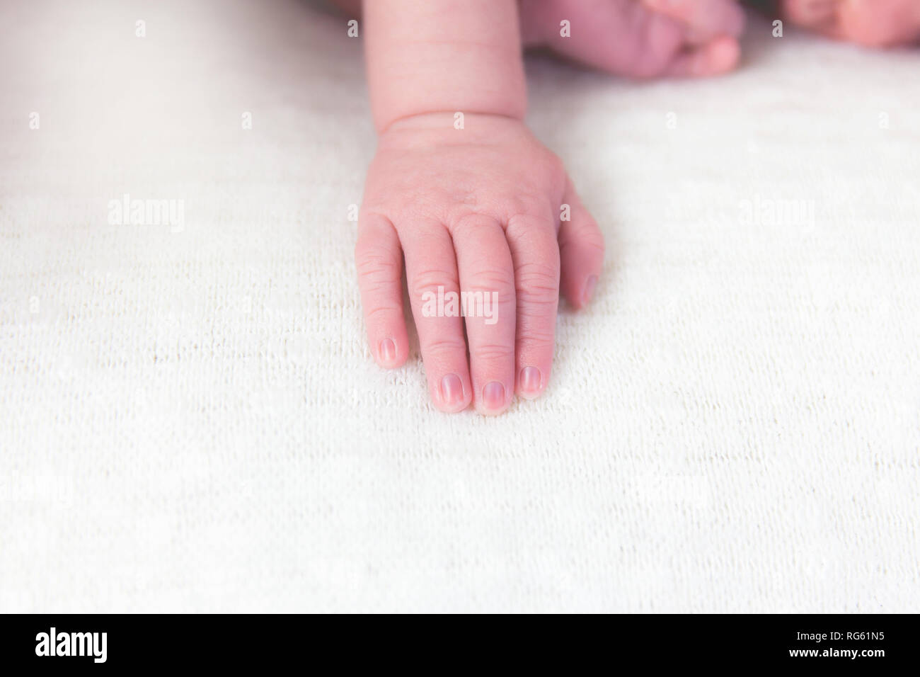 Close-up of a newborn baby girl's hand Banque D'Images