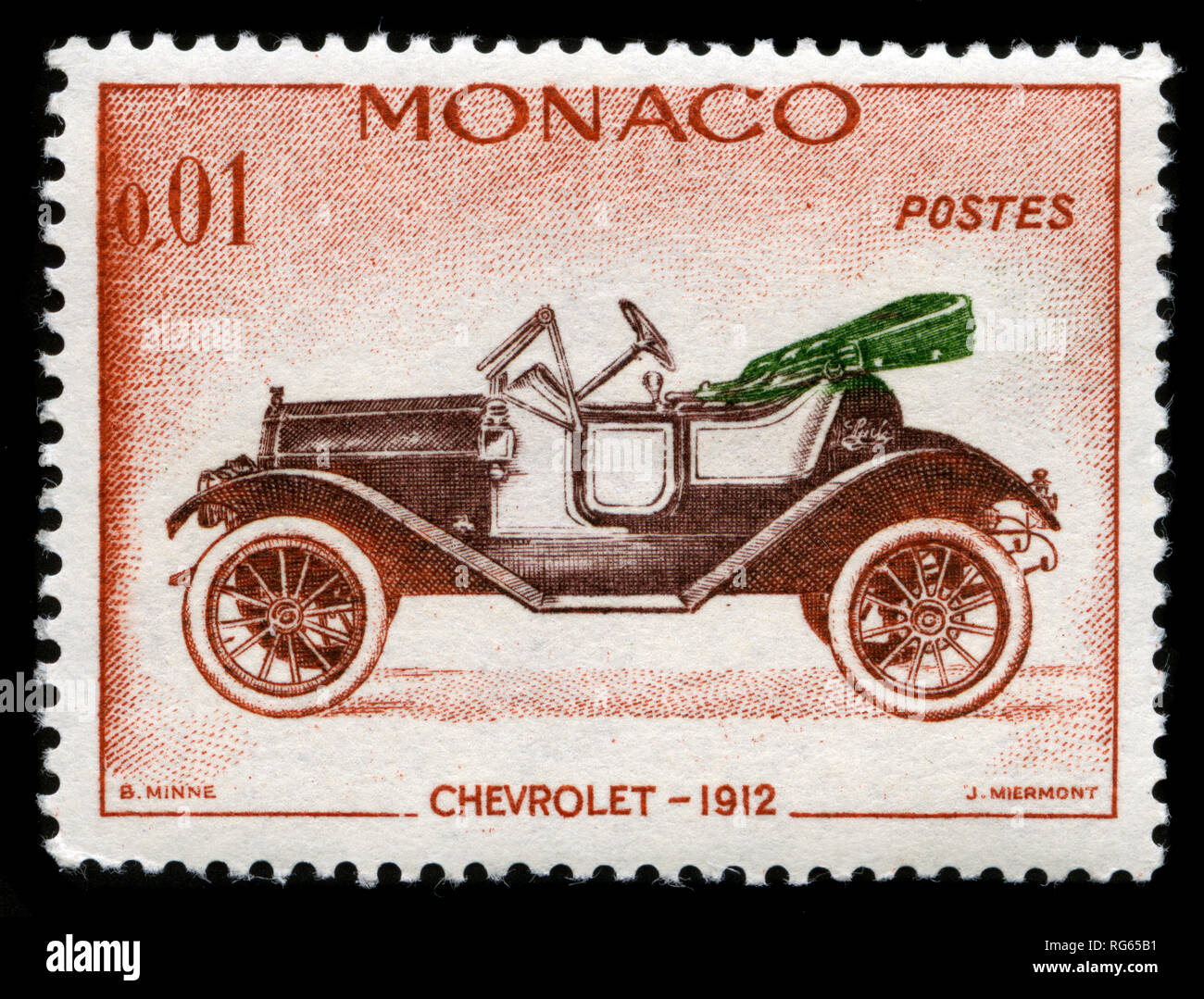 Timbres-poste de Monaco à l'vieilles voitures série émise en 1961 Banque D'Images