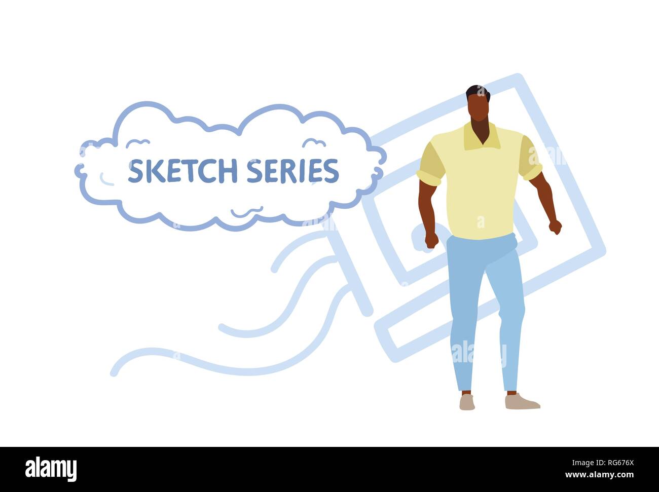 Athletic musculaire homme portant des vêtements décontractés concept fashion style african american guy standing doodle croquis pose horizontale pleine longueur Illustration de Vecteur