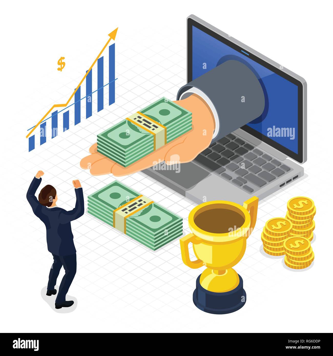 Les gains en ligne Internet Concept isométrique Illustration de Vecteur