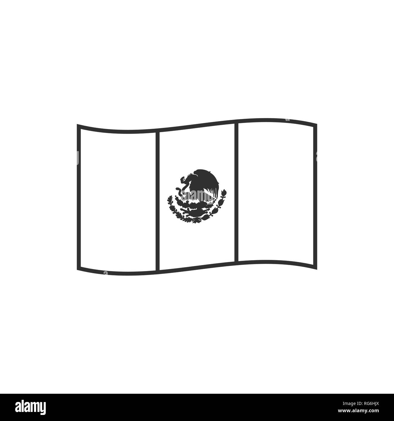 L'icône du drapeau de Mexique contour noir modèle plat. Date de l'indépendance ou de la fête nationale. Illustration de Vecteur