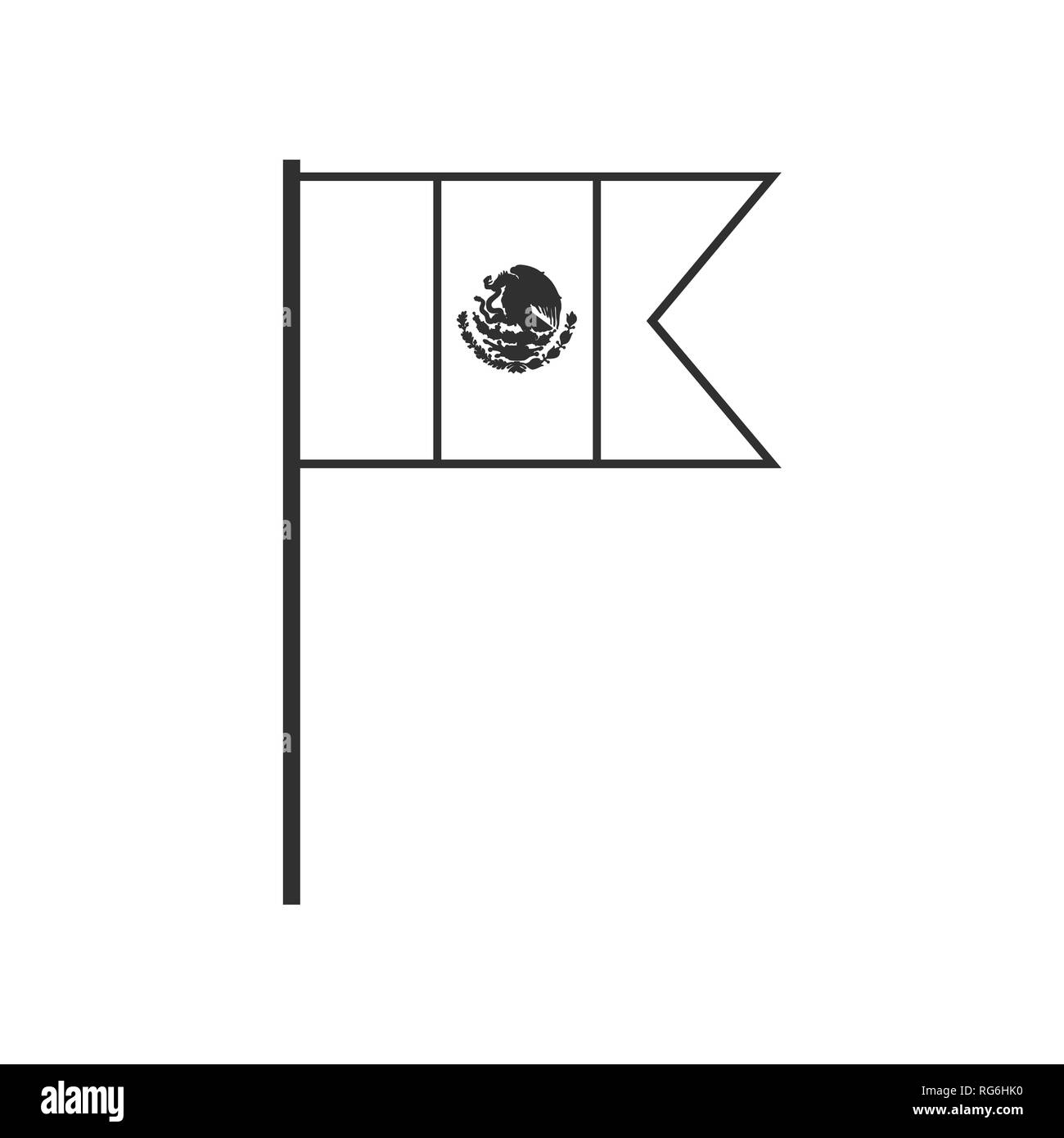 L'icône du drapeau de Mexique contour noir modèle plat. Date de l'indépendance ou de la fête nationale. Illustration de Vecteur