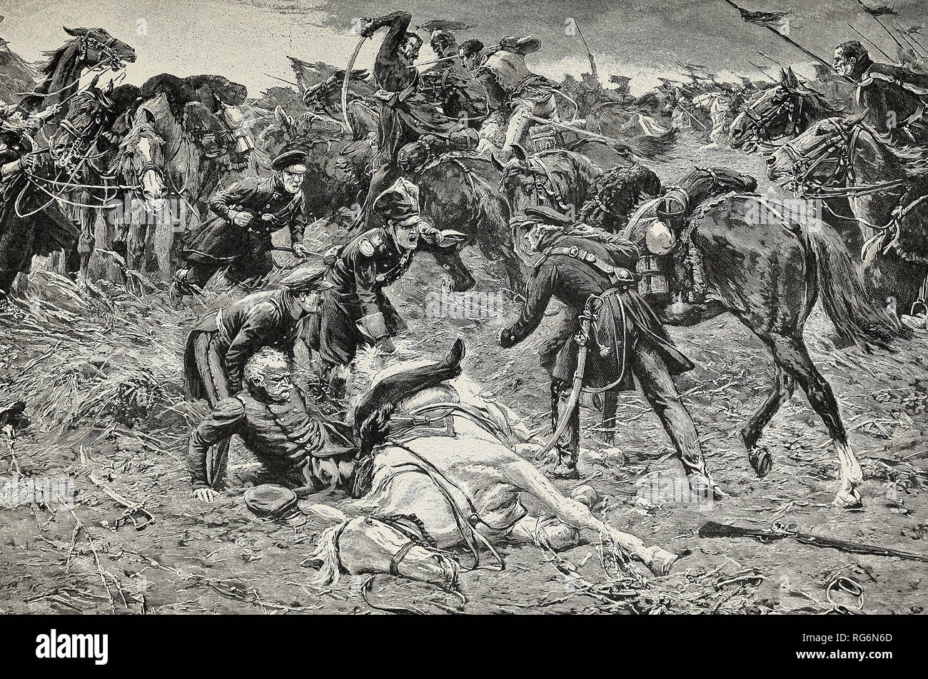 Blucher's Fall à Ligny - Les Prussiens sont battus par Napoléon dans sa dernière victoire de flash Banque D'Images