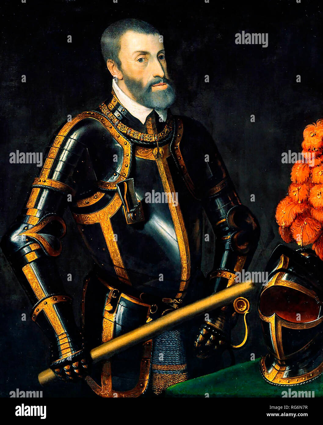 Un vieux Karl V (Charles V) (également connu sous le nom de Don Carlos I d'Espagne), souverain de l'Empire romain saint - Titien, vers 1550 Banque D'Images