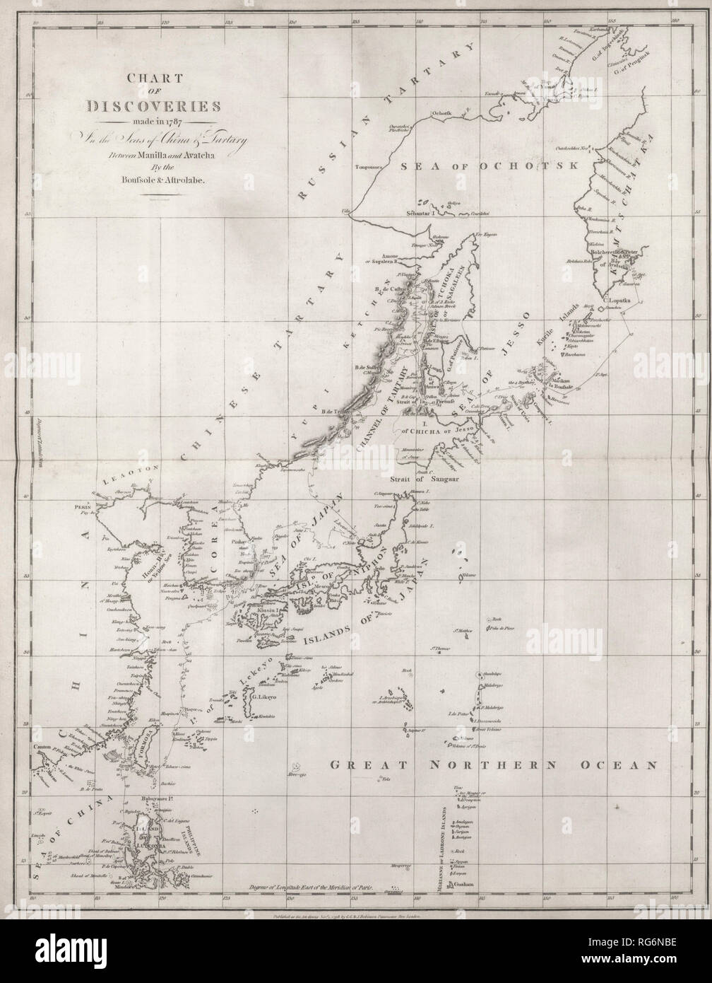 Tableau des découvertes - les découvertes faites en 1787 dans les mers de Chine et d'Avacha entre Manille et Tartarie - La Perouse Banque D'Images