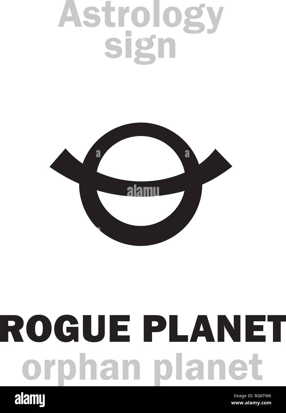 Alphabet d'astrologie : ROGUE PLANET (planète), orphelin de Nomad-flottants planète errant sans orbite, bien sûr, la route et la destination. Hiéroglyphe signe. Illustration de Vecteur