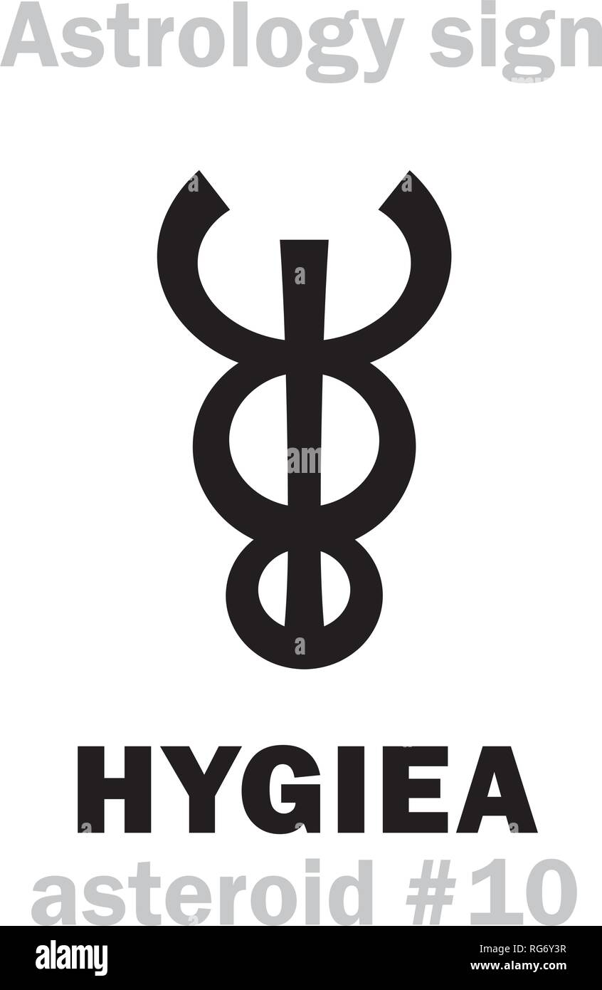 Alphabet d'astrologie : HYGIEA, astéroïde # 10 (et quatrième en ceinture d'Astéroïdes). Les hiéroglyphes signe (symbole : deux serpents enroulés autour de la tige). Illustration de Vecteur