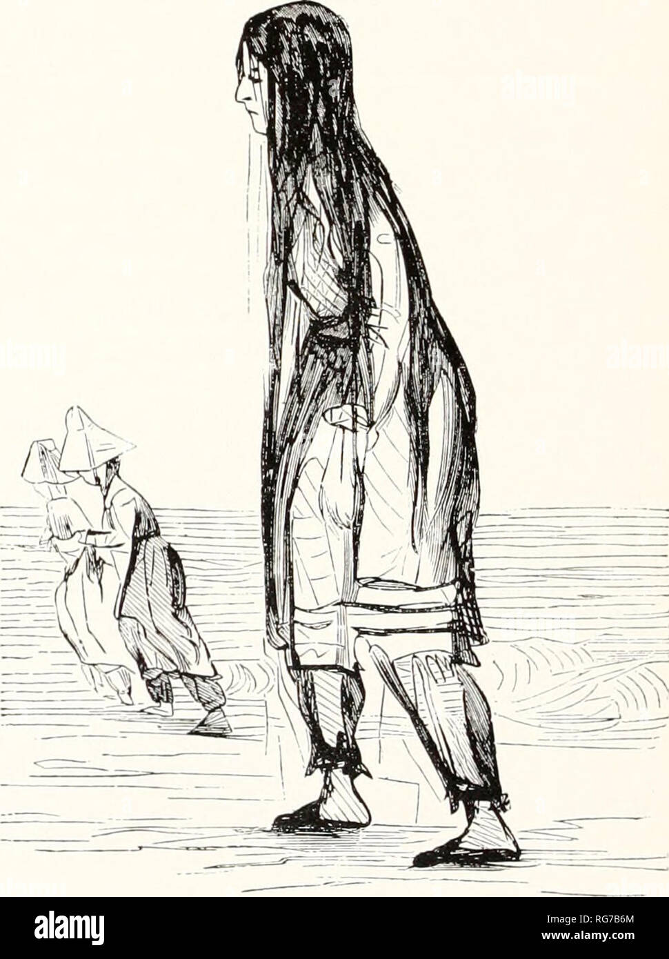 . Bulletin - United States National Museum. La science. Figure 10.-"comment elle est partie, dans Bazur" de Harpers. Août 1870. (Photo A. 61585Smithsonian) vérifie aussi bien que des couleurs unies avec triinmed. rouge, blanc, gris ou bleu tresse de laine peignée. Manteaux manteaux de baignade ou ont été portés pour cacher la figure humide pendant la traversée de la plage. Ces vêtements ont été faites d'éponge avec des manches larges et capots, et étaient tellement longtemps que "d'échapper" à peine le sol. En 1873 un bon bonnet a été décrit comme un sac de soie huilée-couronne cap suffisamment grand pour contenir les cheveux sans les serrer. La collerette autour de l'ed Banque D'Images