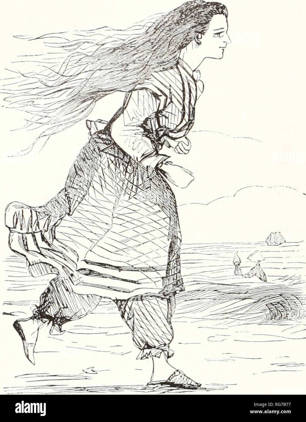 . Bulletin - United States National Museum. La science. Figure 10.-"comment elle est partie, dans Bazur" de Harpers. Août 1870. (Photo A. 61585Smithsonian) vérifie aussi bien que des couleurs unies avec triinmed. rouge, blanc, gris ou bleu tresse de laine peignée. Manteaux manteaux de baignade ou ont été portés pour cacher la figure humide pendant la traversée de la plage. Ces vêtements ont été faites d'éponge avec des manches larges et capots, et étaient tellement longtemps que "d'échapper" à peine le sol. En 1873 un bon bonnet a été décrit comme un sac de soie huilée-couronne cap suffisamment grand pour contenir les cheveux sans les serrer. La collerette autour de l'ed Banque D'Images