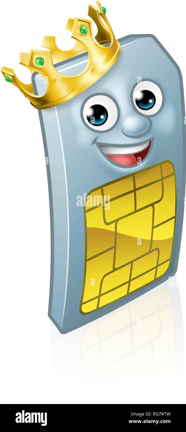 Carte SIM Téléphone Mobile King Cartoon Mascot Illustration de Vecteur