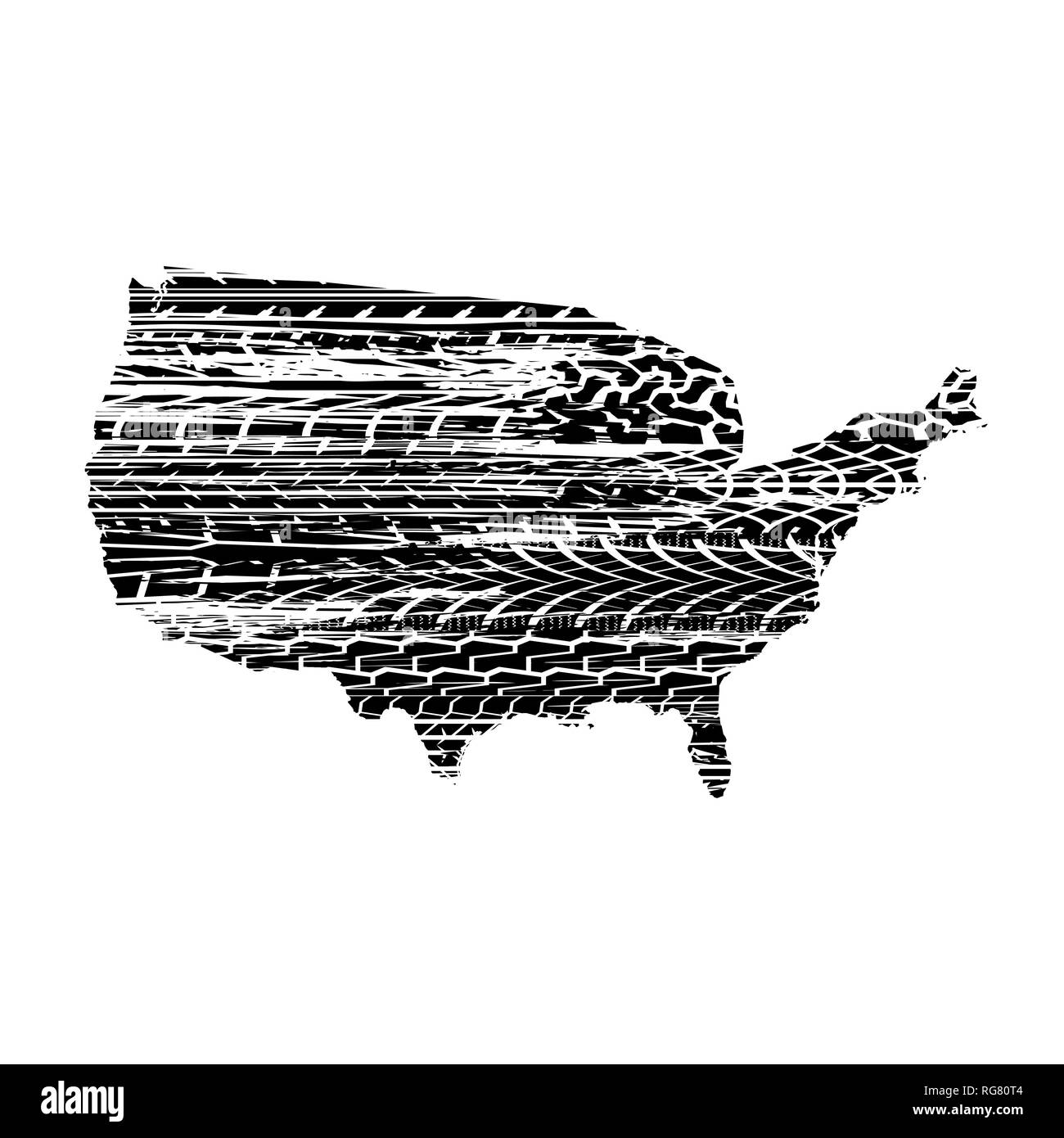 États-unis d'Amérique site silhouette aux silhouettes des traces de pneus noir Illustration de Vecteur