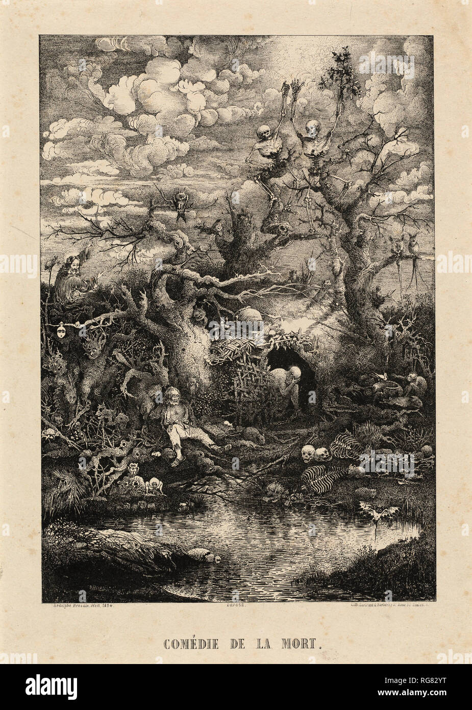 La comédie de la mort. En date du : 1854. Dimensions : image : 8 7/8 x 5 9/16 in. (21,8 x 15 cm). Technique : lithographie sur papier indien. Musée : National Gallery of Art, Washington DC. Auteur : Rodolphe Bresdin. Banque D'Images