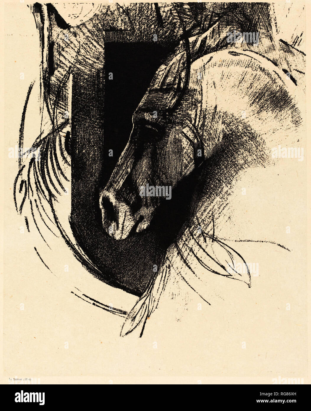 Le coursier (le cheval de course). En date du : 1894. Fiche technique : Dimensions : 24,1 x 19,6 cm (9 1/2 x 7 2/13 in.) support : 60,7 x 40,1 cm (23 7/8 x 15 13/16 in.). Technique : lithographie sur chine appliqué ; fixées sur papier vélin épais. Musée : National Gallery of Art, Washington DC. Auteur : Odilon Redon. Banque D'Images