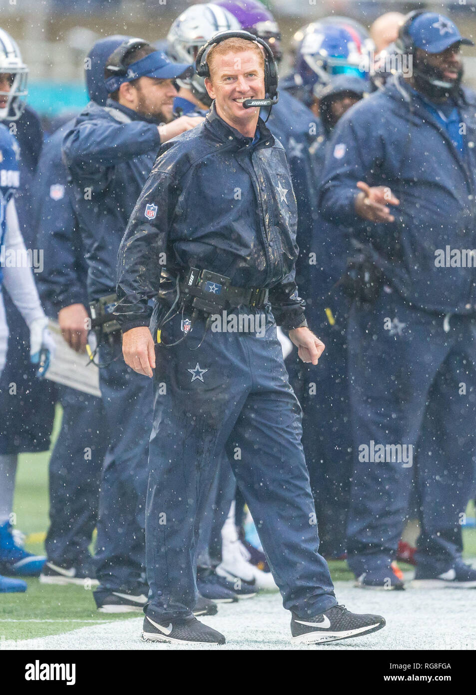 Orlando, Floride, USA. 27 Jan, 2019. L'entraîneur-chef Jason Garrett NFC, des Cowboys de Dallas, au cours de la NFL Pro Bowl match de football entre l'AFC et la NFC au Camping World Stadium à Orlando, Floride. Del Mecum/CSM/Alamy Live News Banque D'Images