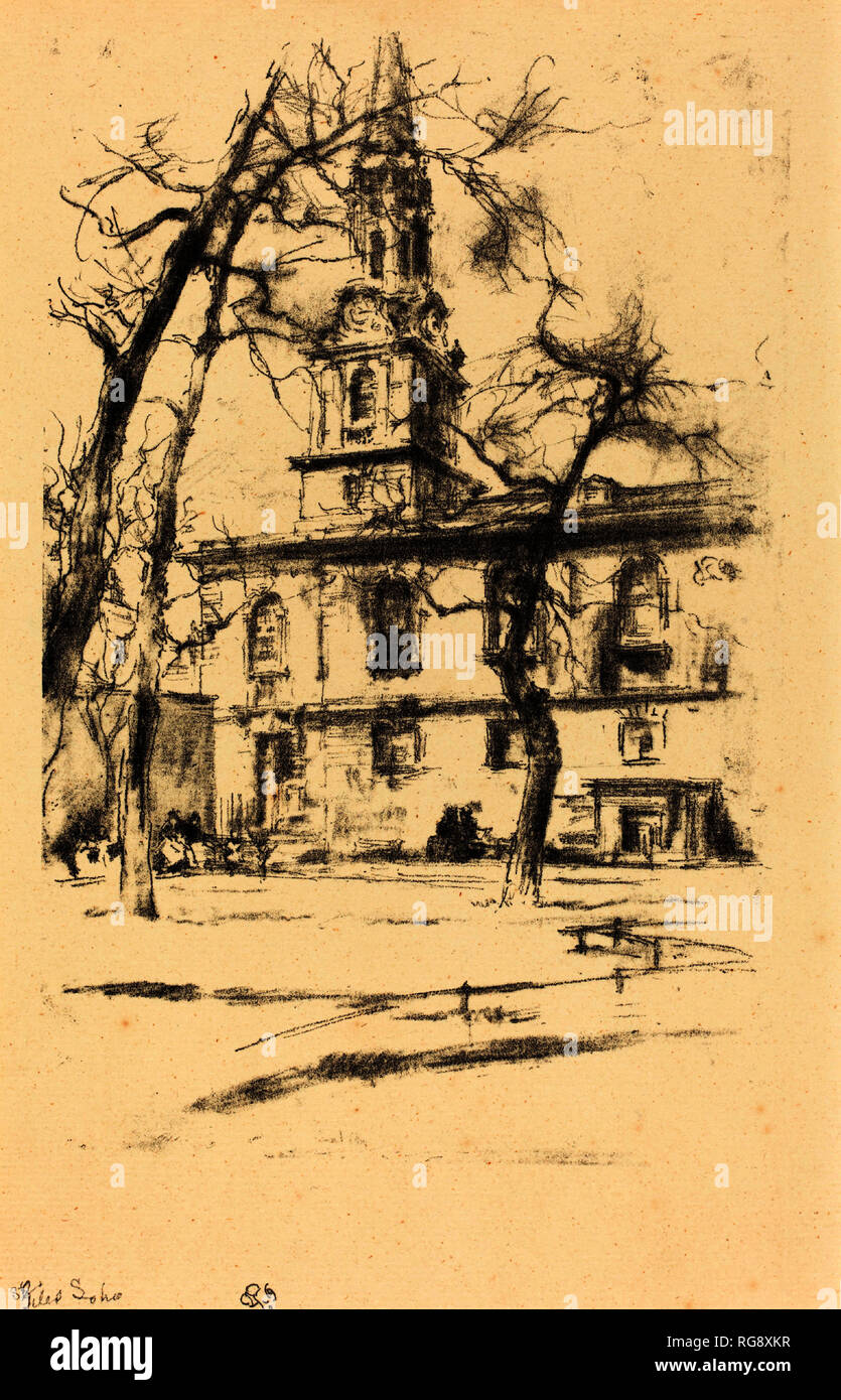 St Giles-dans-le-champs. En date du : 1896. Dimensions : image : 21,7 × 14,2 cm (8 9/16 x 5 9/16 in.) : feuille 30,2 × 18,2 cm (11 7/8 x 7 3/16 in.). Technique : lithographie en noir sur papier vergé. Musée : National Gallery of Art, Washington DC. Auteur : WHISTLER, JAMES ABBOTT MCNEILL. Banque D'Images