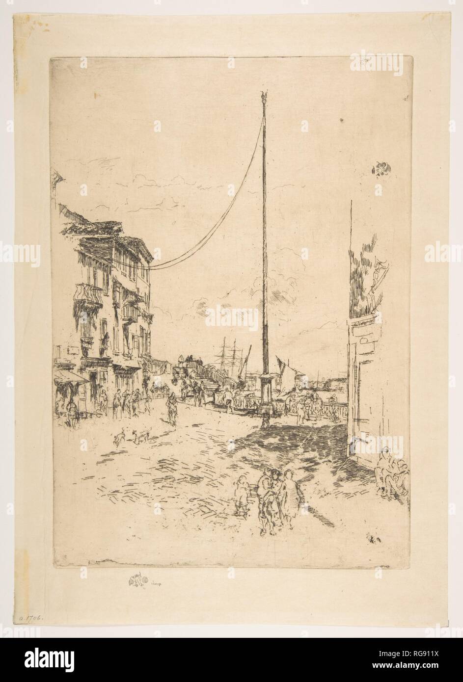 Le petit mât. Artiste : James McNeill Whistler (américain, Lowell, Massachusetts 1834-1903 Londres). Dimensions : Plateau : 10 × 7/16 7 5/16 in. (26,5 × 18,5 cm) feuille : 12 13/16 × 8 7/8 in. (32,6 × 22,5 cm). Series/portefeuille : Premier jeu de Venise ('Venise : douze gravures,' 1880). Date : 1879-80. Musée : Metropolitan Museum of Art, New York, USA. Banque D'Images