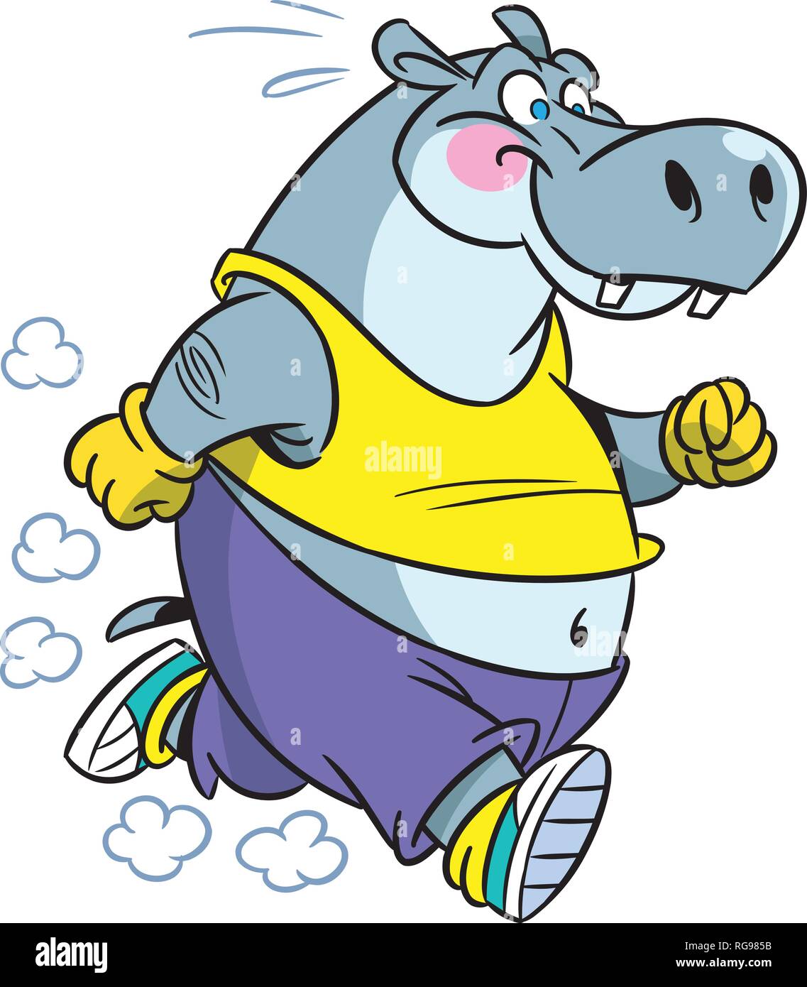L'illustration montre l'hippopotame, qui traite l'exécution de sports. En fait l'illustration cartoon style isolé sur fond blanc. Illustration de Vecteur