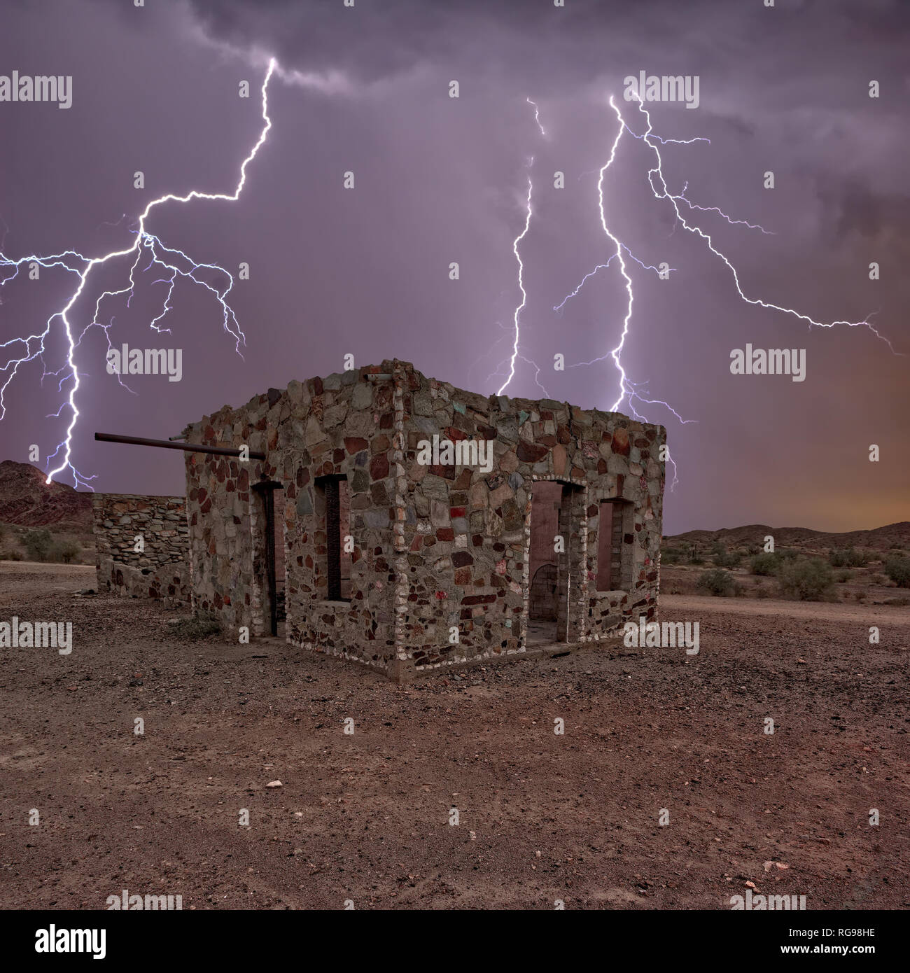 La foudre fourchue sur cône Joseph cabine, Indianapolis, Indiana, United States Banque D'Images