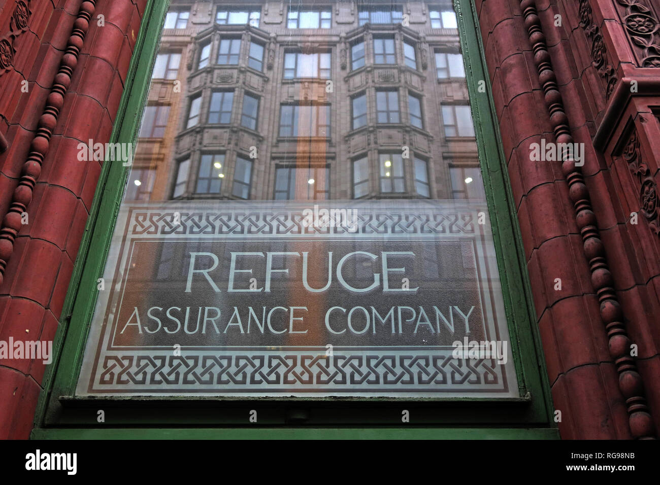 Fenêtre à Refuge assurance Company Siège social, Oxford Road, Manchester, North West England, UK, Banque D'Images
