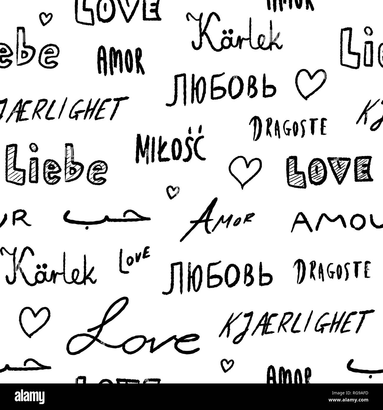 Amour mots background - seamless texture avec amour mot dans différentes langues. Illustration de Vecteur