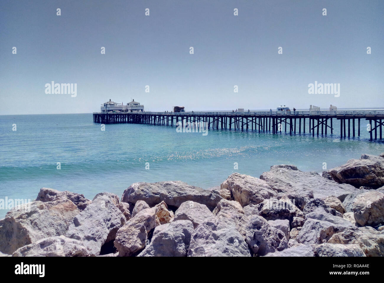 Vue de la jetée sur la plage de Santa Monica en Californie du Sud, Los Angeles Banque D'Images