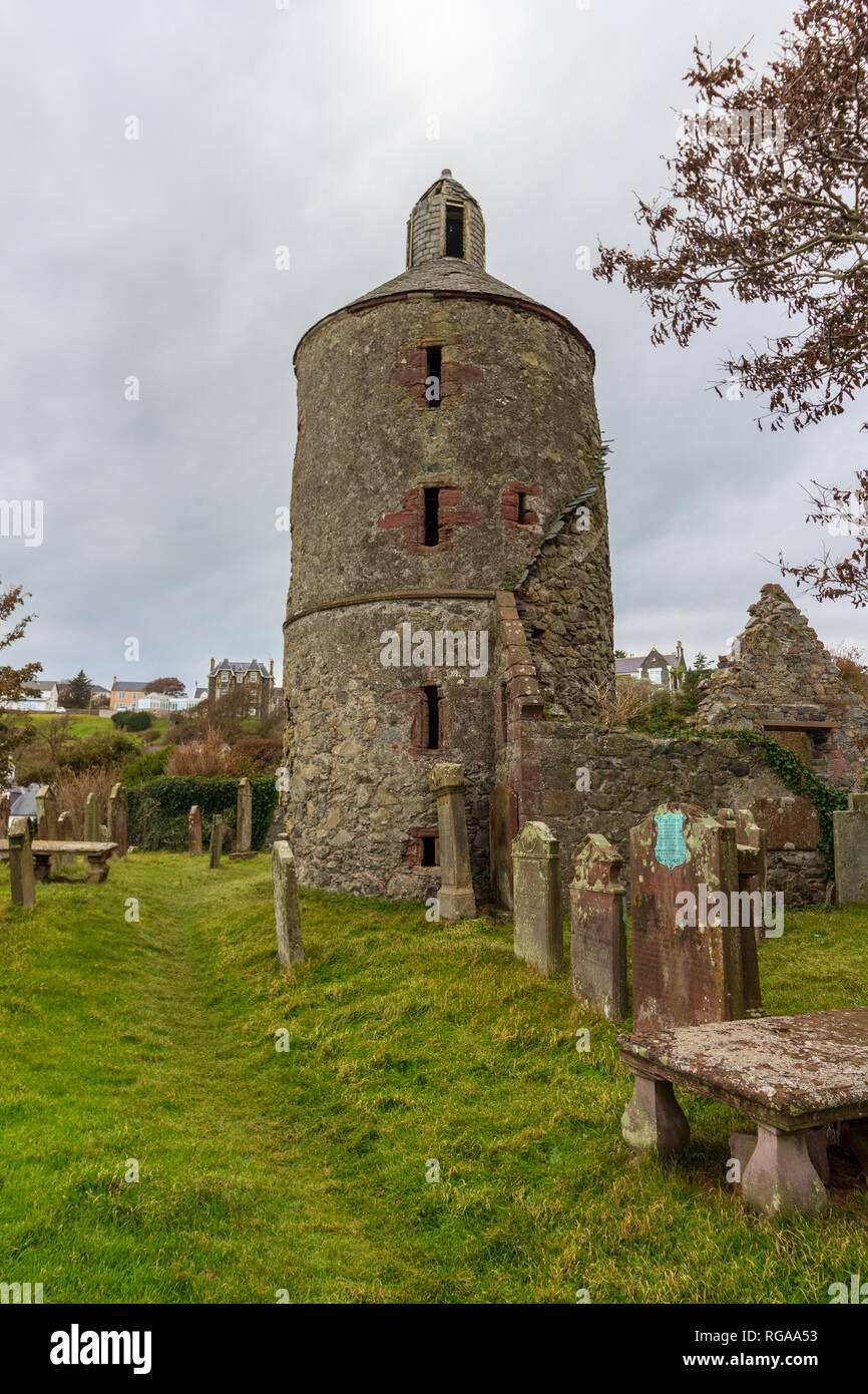 Tour et cimetière de l'ancienne église Saint André de Stranraer en Ecosse, Royaume-Uni Banque D'Images