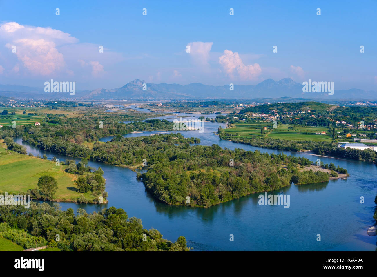 L'Albanie, Shkoder, Drin et Kir rivières, vue depuis le château de Rozafa Banque D'Images