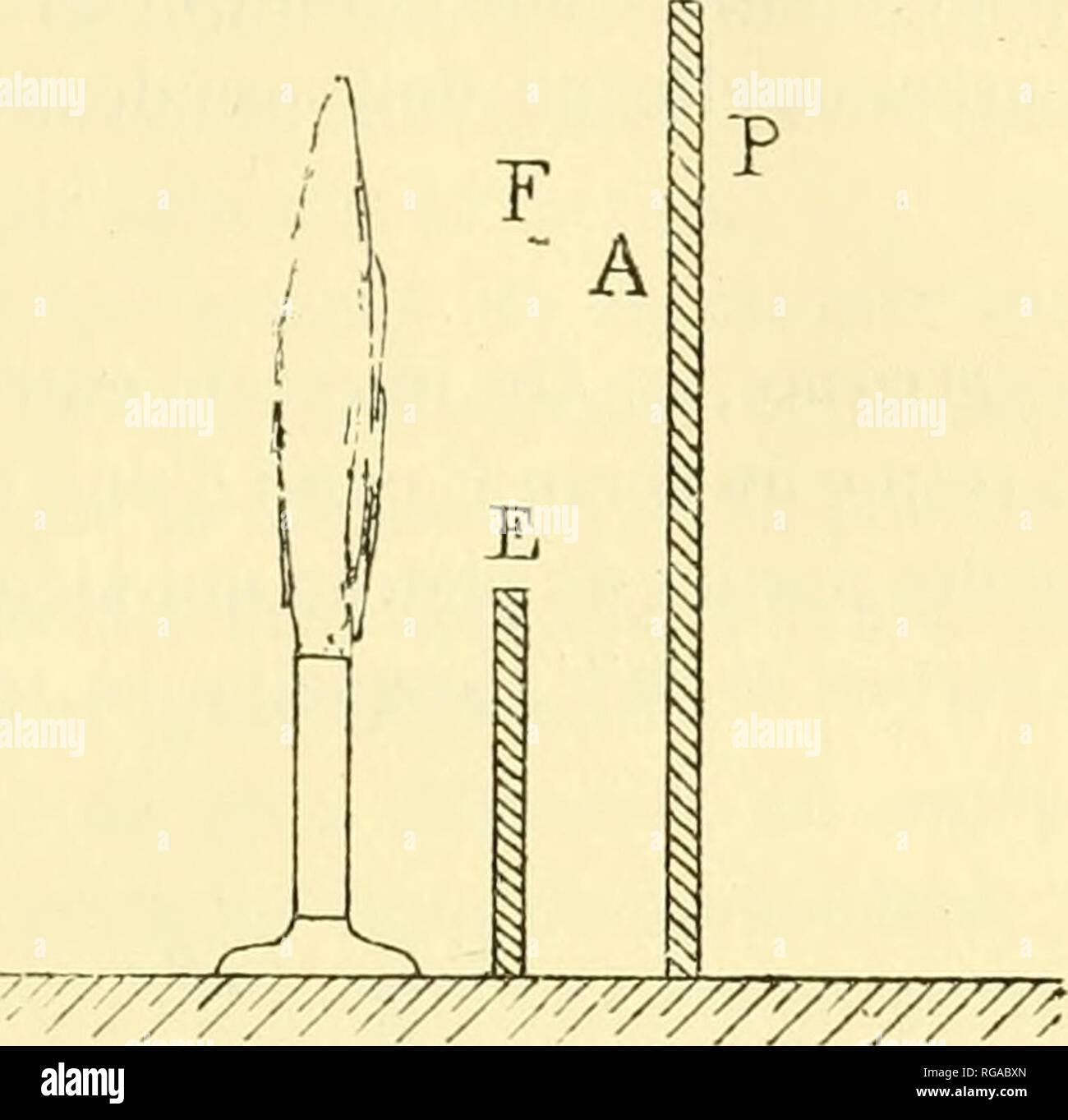 . Bulletins de l'Académie royale des sciences, des lettres et des beaux-arts de Belgique. Appris les institutions et les sociétés ; la science. ^( 93 ) tion d'une des sources indiquées. Un écran E préservent la moitié du plateau (lîg. 1).. Fie. 4. L'éénergie antiélectrique développée en un (pi. I) s'étendent sur la plaque comme le ferait un liquide et refouler l'électricité vers les bords du plateau. ¨ me Deuxià expérience.  Sur place entre la source et le plateau, en F, un objet quelconque, un fil métallique, une croix ou encore une feuille de métal dans laquelle sur un découpé une croix. Sur obt Banque D'Images