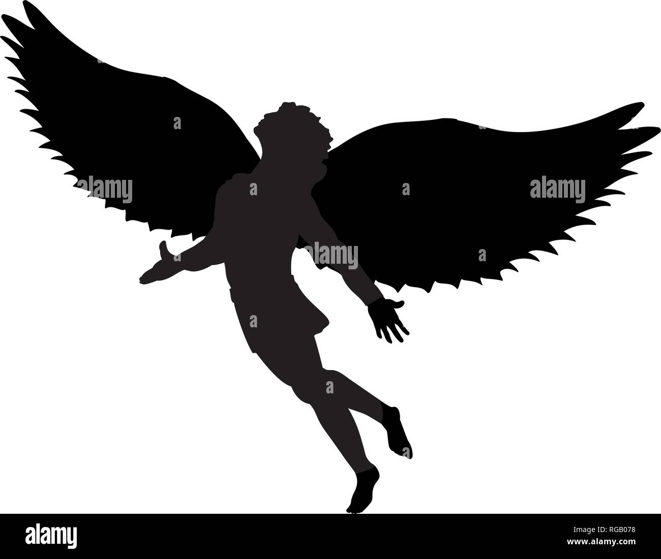 Homme volant Icarus silhouette symbole mythologie conte fantastique Illustration de Vecteur