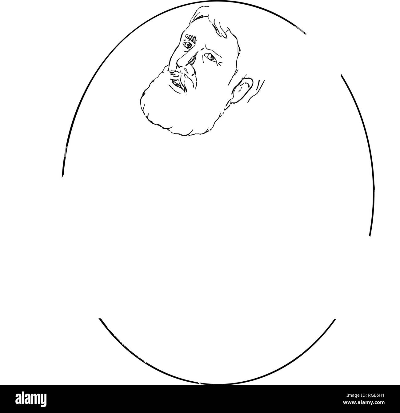 Croquis dessin illustration style de Moïse, un prophète en religions abrahamiques holding les Dix commandements en comprimé et son personnel à l'intérieur set sur ovale Illustration de Vecteur