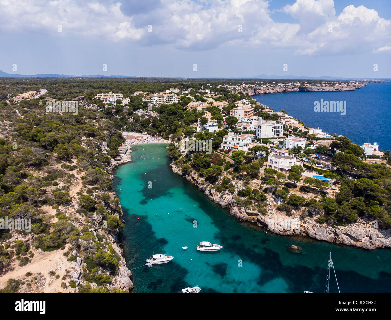 L'Espagne, Îles Baléares, Majorque, Palma, vue aérienne de la baie de Cala Pi Banque D'Images
