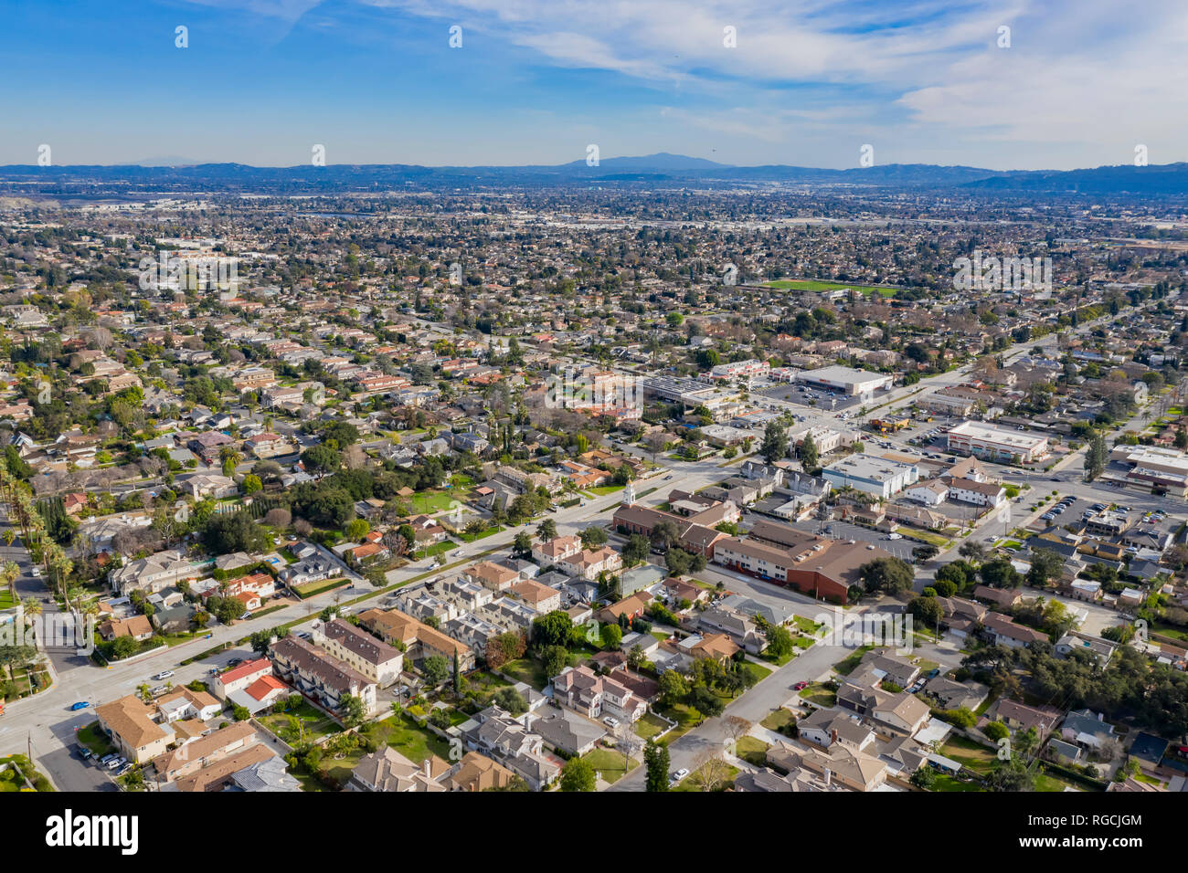 Vue aérienne de la ville du Temple, région d'Arcadia à Los Angeles County, Californie Banque D'Images