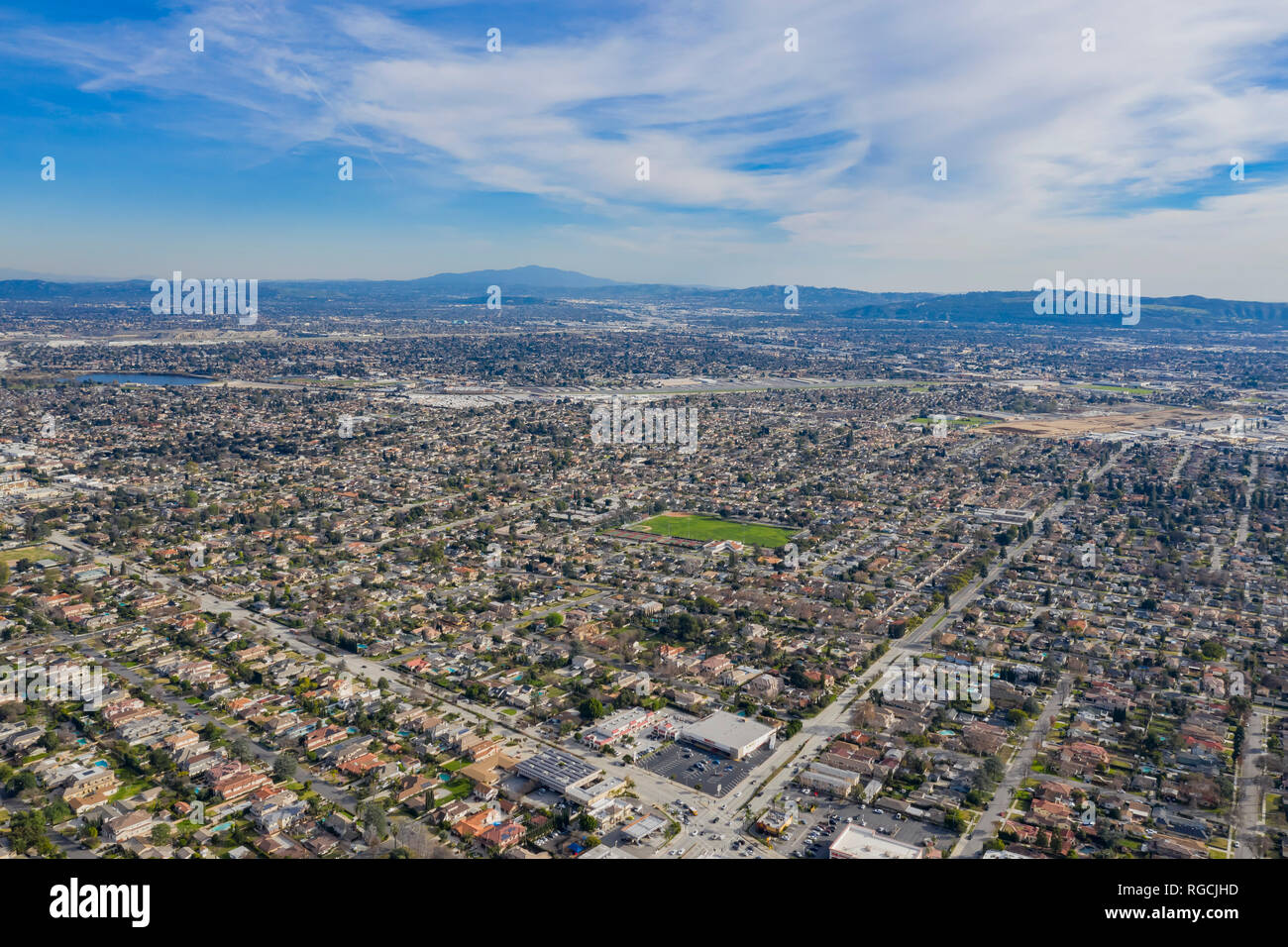 Vue aérienne de la ville du Temple, région d'Arcadia à Los Angeles County, Californie Banque D'Images