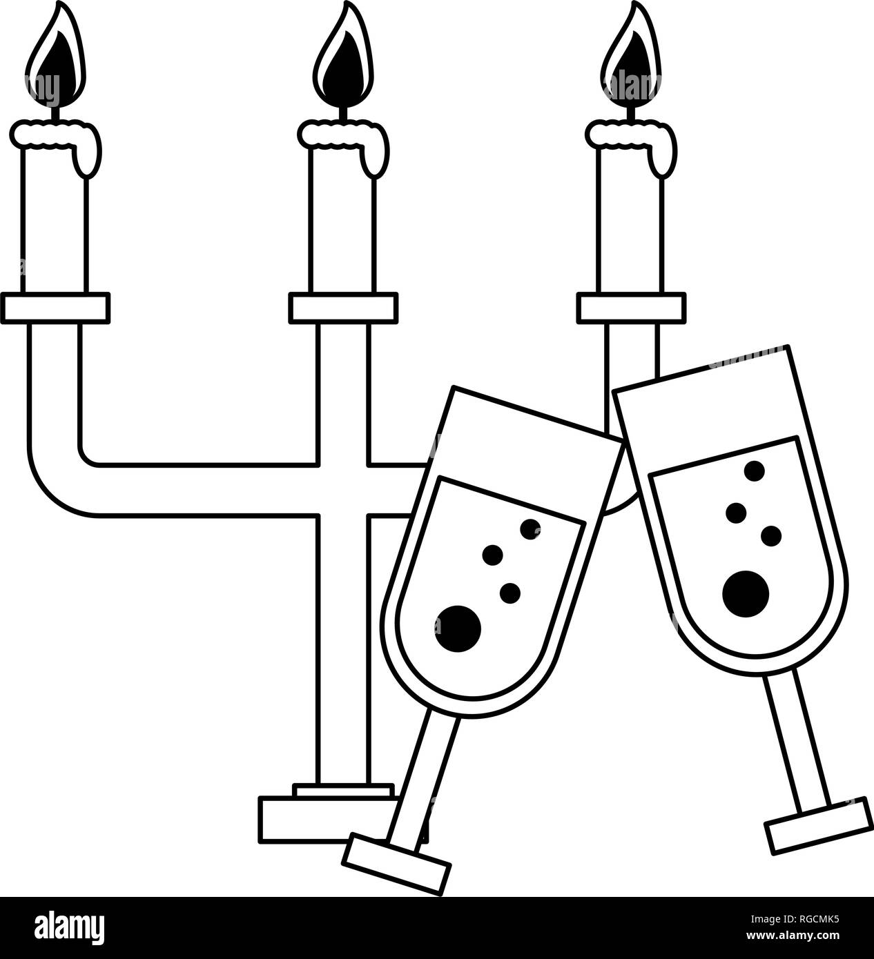 Des bougies dans des verres de champagne et lustre noir et blanc Illustration de Vecteur