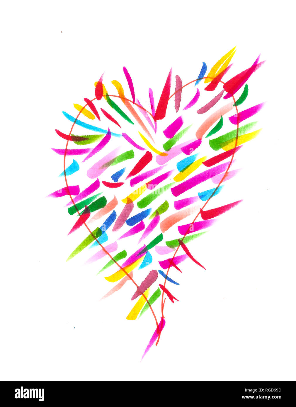 Stylo dessin coeur coloré fait main Banque D'Images