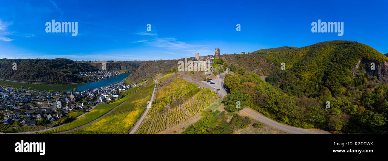 Allemagne, Rhénanie-Palatinat, Palatinat-sud-Ouest, de la Moselle, ville Alken avec Château Thurant, vignobles Banque D'Images